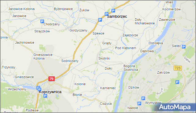 mapa Skotniki gmina Samborzec, Skotniki gmina Samborzec na mapie Targeo