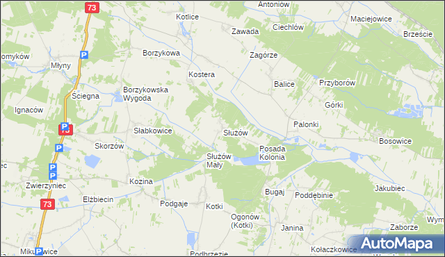 mapa Służów, Służów na mapie Targeo