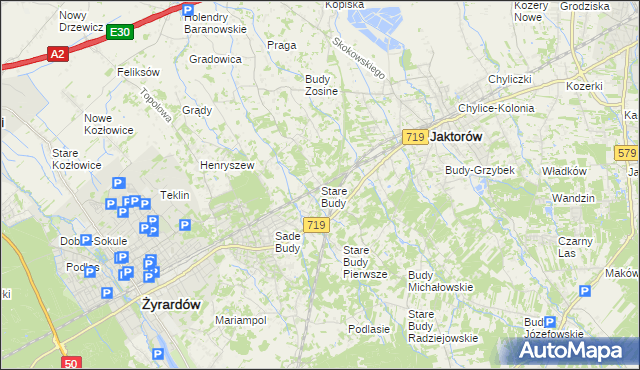 mapa Stare Budy gmina Jaktorów, Stare Budy gmina Jaktorów na mapie Targeo