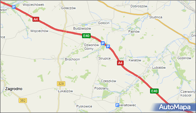 mapa Strupice gmina Chojnów, Strupice gmina Chojnów na mapie Targeo