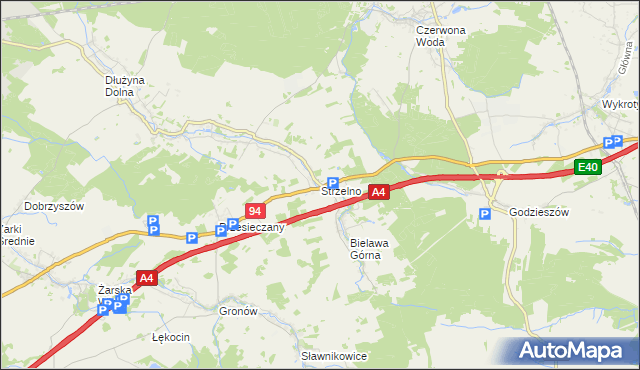 mapa Strzelno gmina Pieńsk, Strzelno gmina Pieńsk na mapie Targeo