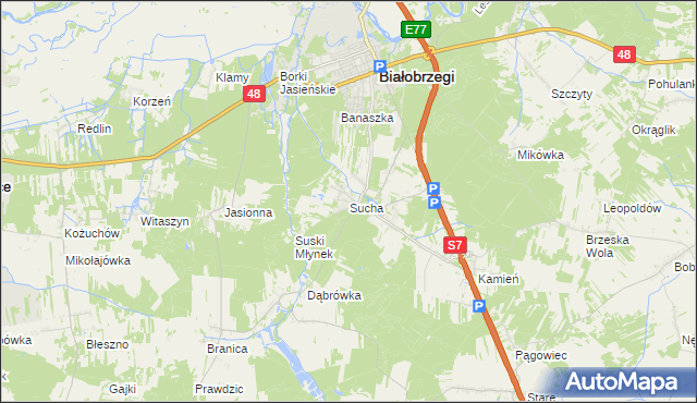 mapa Sucha gmina Białobrzegi, Sucha gmina Białobrzegi na mapie Targeo