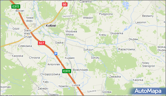 mapa Sufczyn gmina Kołbiel, Sufczyn gmina Kołbiel na mapie Targeo