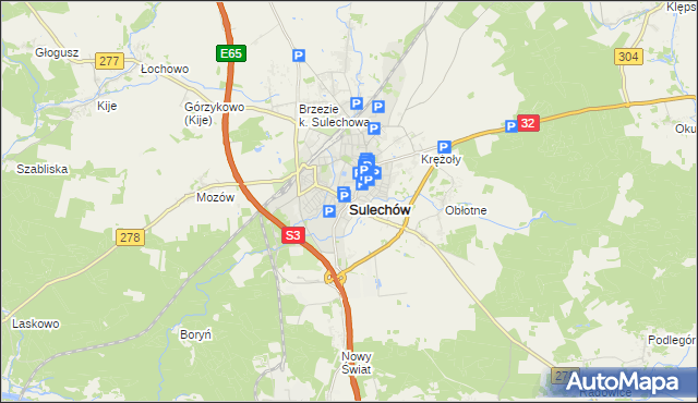 mapa Sulechów powiat zielonogórski, Sulechów powiat zielonogórski na mapie Targeo