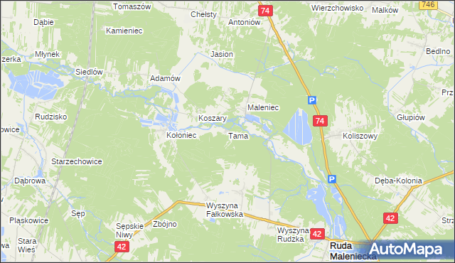 mapa Tama gmina Ruda Maleniecka, Tama gmina Ruda Maleniecka na mapie Targeo
