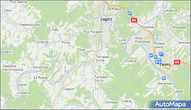 mapa Tarnawa Dolna gmina Zagórz, Tarnawa Dolna gmina Zagórz na mapie Targeo