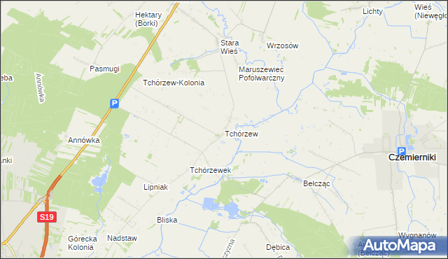 mapa Tchórzew gmina Borki, Tchórzew gmina Borki na mapie Targeo