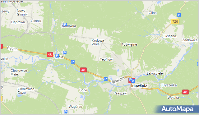 mapa Teofilów gmina Inowłódz, Teofilów gmina Inowłódz na mapie Targeo