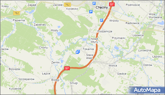 mapa Tokarnia gmina Chęciny, Tokarnia gmina Chęciny na mapie Targeo