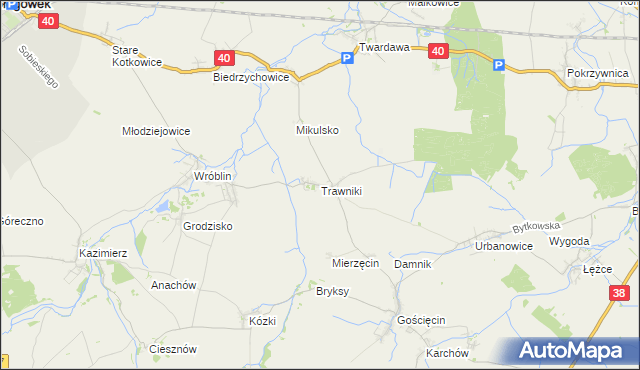 mapa Trawniki gmina Pawłowiczki, Trawniki gmina Pawłowiczki na mapie Targeo