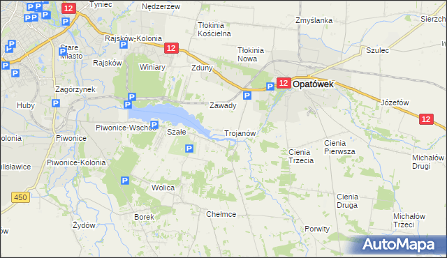 mapa Trojanów gmina Opatówek, Trojanów gmina Opatówek na mapie Targeo