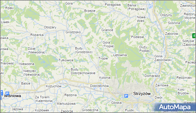 mapa Tropie gmina Strzyżów, Tropie gmina Strzyżów na mapie Targeo