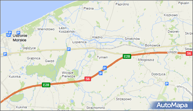 mapa Tymień gmina Będzino, Tymień gmina Będzino na mapie Targeo