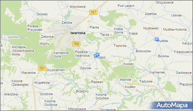 mapa Ujazd gmina Iwaniska, Ujazd gmina Iwaniska na mapie Targeo
