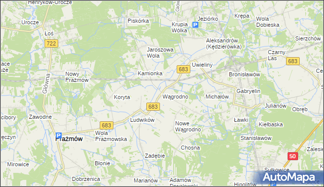 mapa Wągrodno gmina Prażmów, Wągrodno gmina Prażmów na mapie Targeo