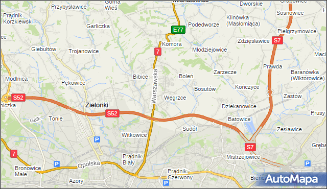 mapa Węgrzce gmina Zielonki, Węgrzce gmina Zielonki na mapie Targeo