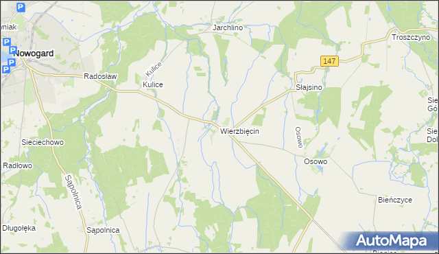 mapa Wierzbięcin gmina Nowogard, Wierzbięcin gmina Nowogard na mapie Targeo