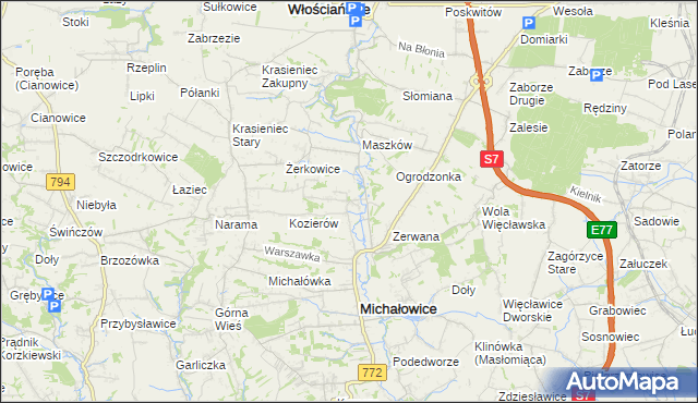mapa Wilczkowice gmina Michałowice, Wilczkowice gmina Michałowice na mapie Targeo