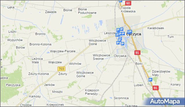 mapa Wilczkowice Średnie, Wilczkowice Średnie na mapie Targeo