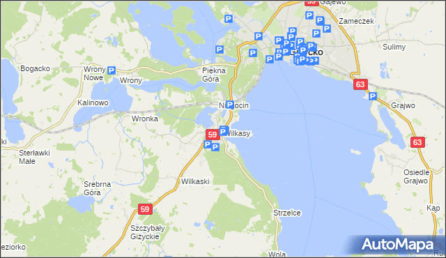 mapa Wilkasy gmina Giżycko, Wilkasy gmina Giżycko na mapie Targeo