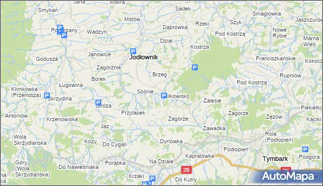 mapa Wilkowisko gmina Jodłownik, Wilkowisko gmina Jodłownik na mapie Targeo