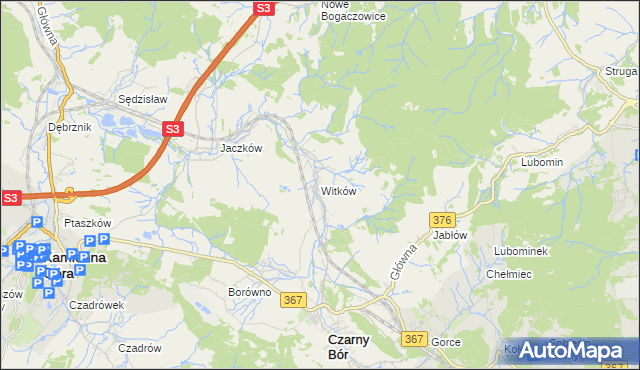 mapa Witków gmina Czarny Bór, Witków gmina Czarny Bór na mapie Targeo