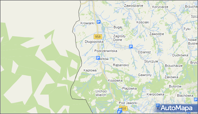 mapa Witów gmina Kościelisko, Witów gmina Kościelisko na mapie Targeo