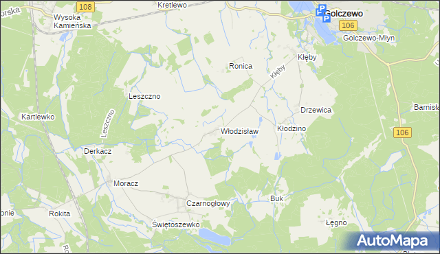 mapa Włodzisław gmina Przybiernów, Włodzisław gmina Przybiernów na mapie Targeo