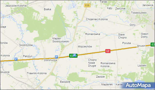 mapa Wojciechów gmina Siedliszcze, Wojciechów gmina Siedliszcze na mapie Targeo