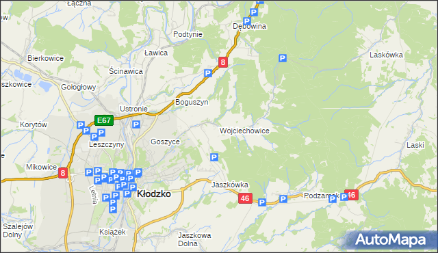 mapa Wojciechowice gmina Kłodzko, Wojciechowice gmina Kłodzko na mapie Targeo