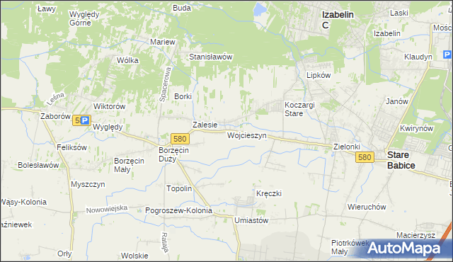mapa Wojcieszyn gmina Stare Babice, Wojcieszyn gmina Stare Babice na mapie Targeo