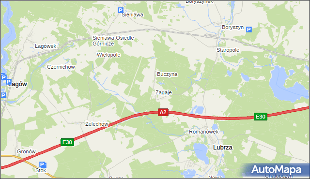 mapa Zagaje gmina Lubrza, Zagaje gmina Lubrza na mapie Targeo