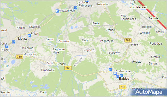 mapa Zagórze gmina Babice, Zagórze gmina Babice na mapie Targeo