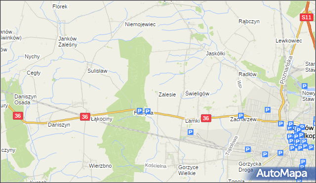 mapa Zalesie gmina Ostrów Wielkopolski, Zalesie gmina Ostrów Wielkopolski na mapie Targeo