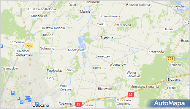 mapa Zameczek gmina Opoczno, Zameczek gmina Opoczno na mapie Targeo