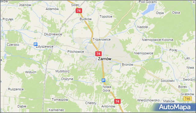 mapa Żarnów powiat opoczyński, Żarnów powiat opoczyński na mapie Targeo