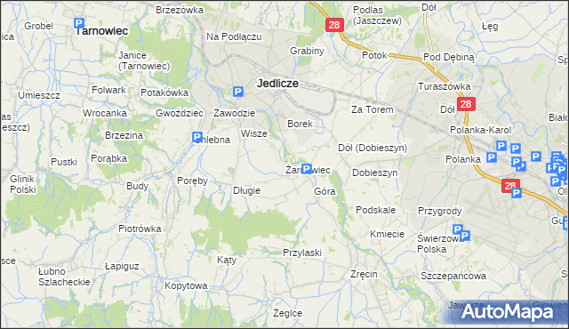 mapa Żarnowiec gmina Jedlicze, Żarnowiec gmina Jedlicze na mapie Targeo