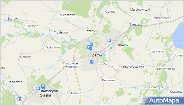 mapa Żarów powiat świdnicki, Żarów powiat świdnicki na mapie Targeo