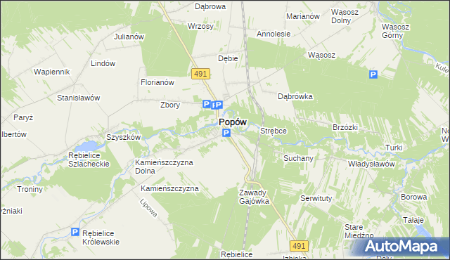 mapa Zawady gmina Popów, Zawady gmina Popów na mapie Targeo