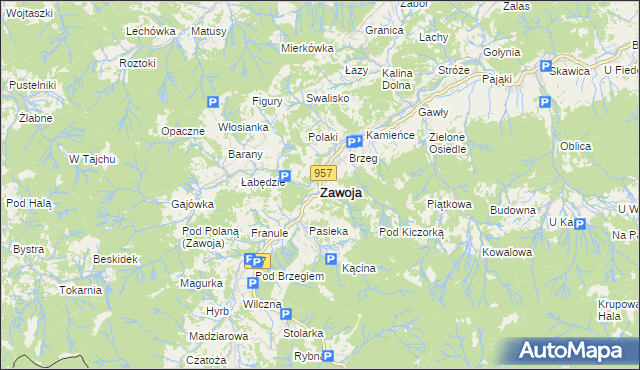mapa Zawoja, Zawoja na mapie Targeo