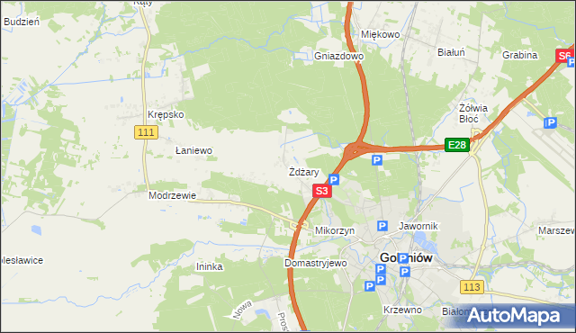 mapa Żdżary gmina Goleniów, Żdżary gmina Goleniów na mapie Targeo