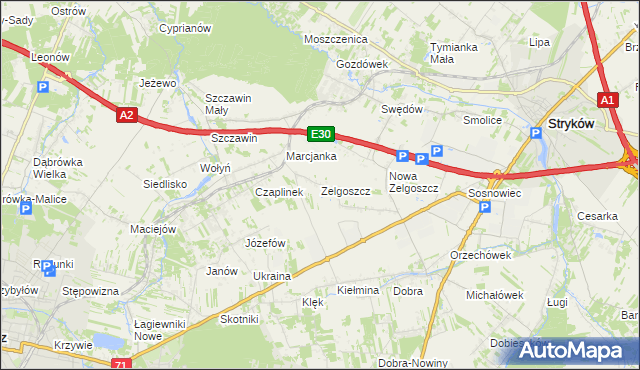 mapa Zelgoszcz gmina Stryków, Zelgoszcz gmina Stryków na mapie Targeo