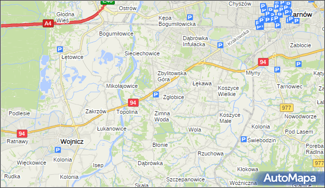 mapa Zgłobice, Zgłobice na mapie Targeo