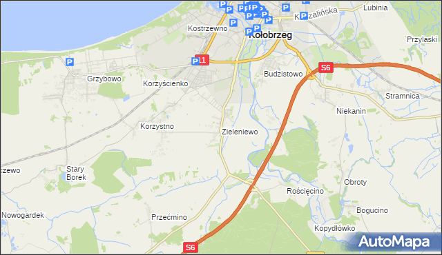 mapa Zieleniewo gmina Kołobrzeg, Zieleniewo gmina Kołobrzeg na mapie Targeo