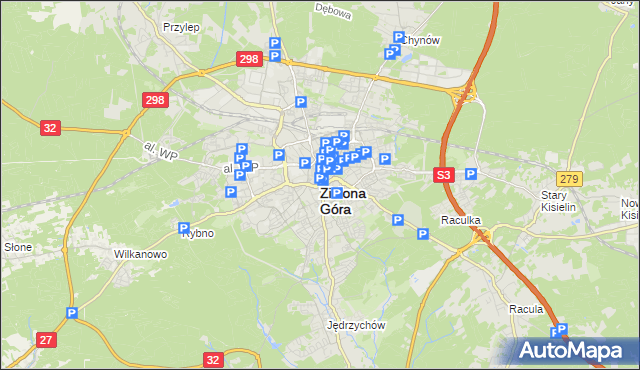 mapa Zielona Góra, Zielona Góra na mapie Targeo