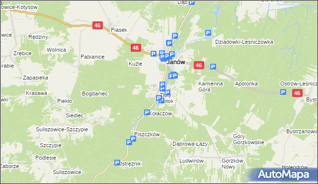 mapa Złoty Potok gmina Janów, Złoty Potok gmina Janów na mapie Targeo