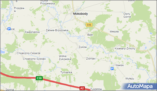 mapa Żuków gmina Mokobody, Żuków gmina Mokobody na mapie Targeo