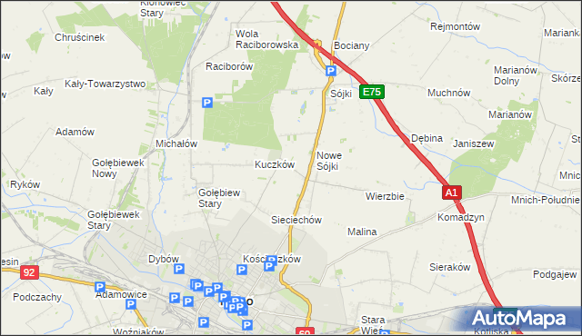 mapa Żurawieniec gmina Kutno, Żurawieniec gmina Kutno na mapie Targeo