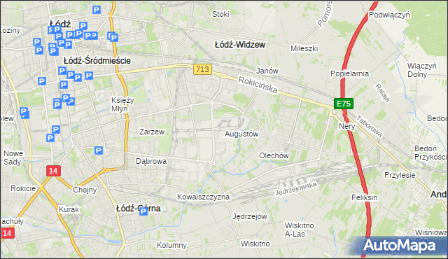 mapa Augustów gmina Łódź, Augustów gmina Łódź na mapie Targeo