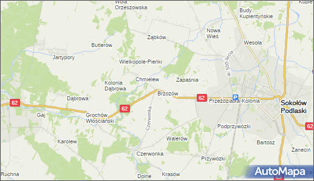 mapa Brzozów gmina Sokołów Podlaski, Brzozów gmina Sokołów Podlaski na mapie Targeo